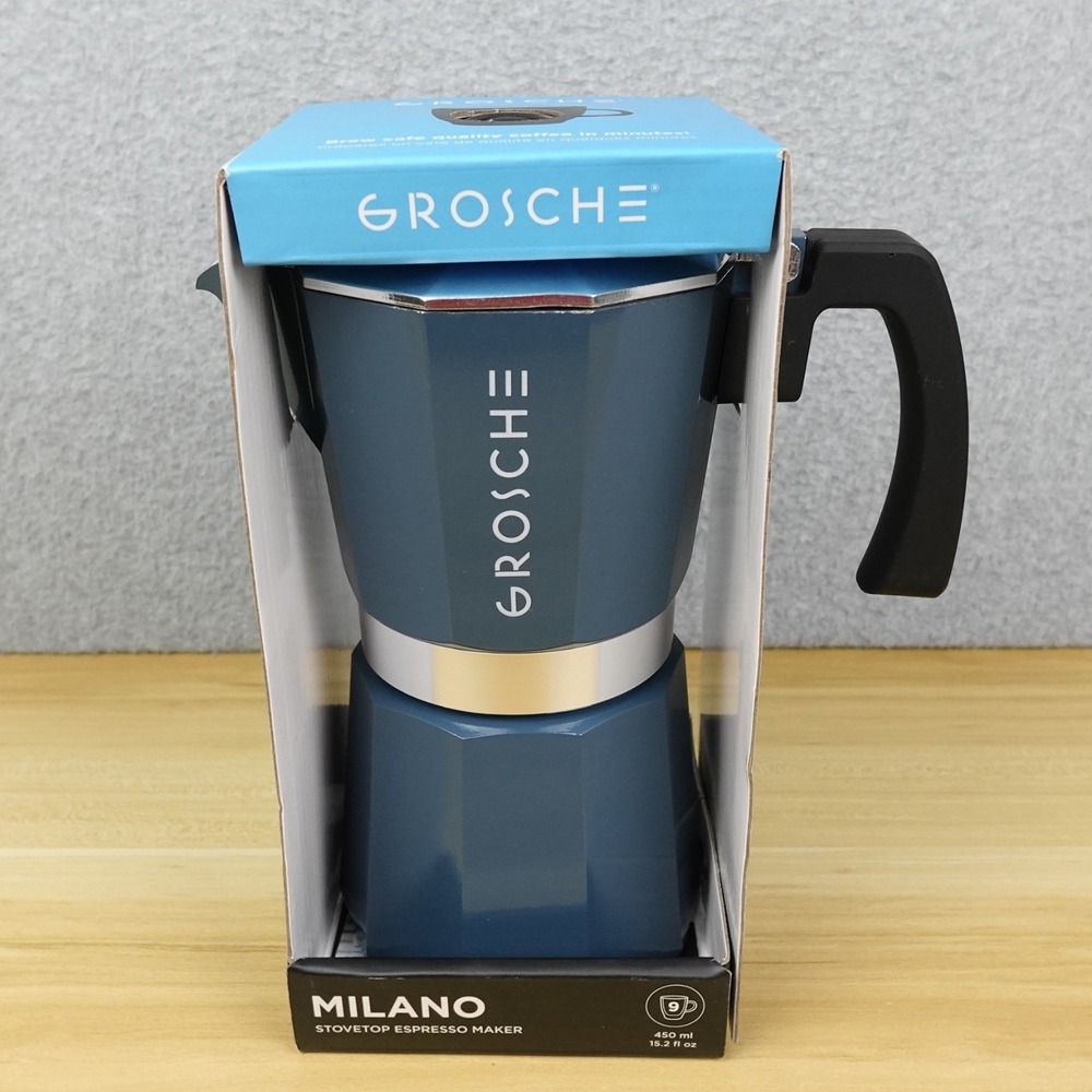 GROSCHE Milano Stovetop Espresso Maker Pot 9 Cups 450ml Blue Used Once